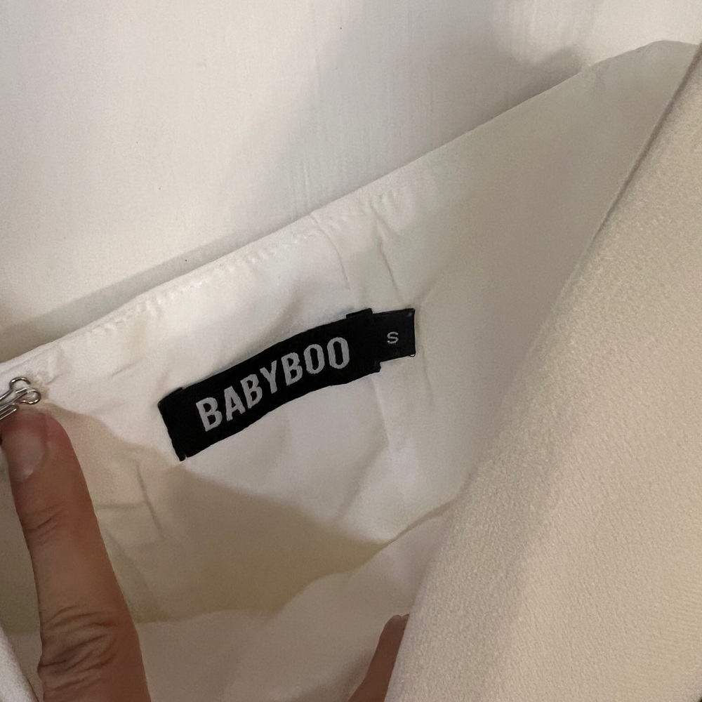 BABYBOO MARLA MINI DRESS - IVORY Elegant Off-Shoulder White Dress S - Picture 9 of 10
